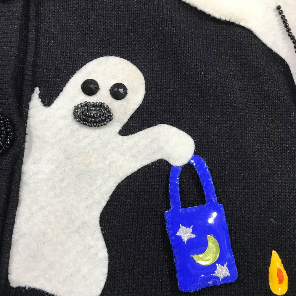 Vintage Michael Simon Halloween Ghosts Cardigan Sweater ~ Women’s Small - Picture 3 of 11
